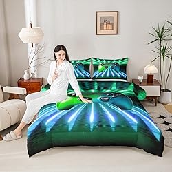 Erosebridal Green Blue Gamepad Comforter Set, Game