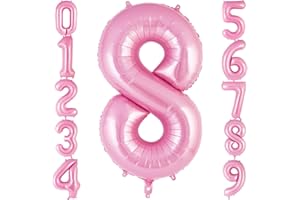 AIQINHU Pink Number 8 Balloon 40 Inch, Big Large Foil Helium Number Balloons, Jumbo Giant Mylar Number 8 Balloons for 8 Year Old Birthday Party Decorations Supplies Anniversary Celebration