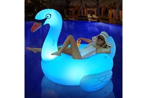 KSHEAT Big Swan Pool Floats Solar Powered Flamingo Pool Floats Adult w/LED Color Changing Lights, 69'' Large Inflatable Pool Floaties w/Cup Holder, Turtle Lake Float Lounger