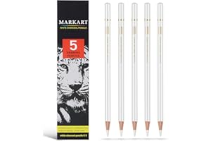 MARKART Professional White Charcoal Pencils Set, 5 Pieces Sketch Highlight Charcoal Pencils for Drawing, Sketching, Shading, Blending, White Chalk Pencils for Beginners & Artists