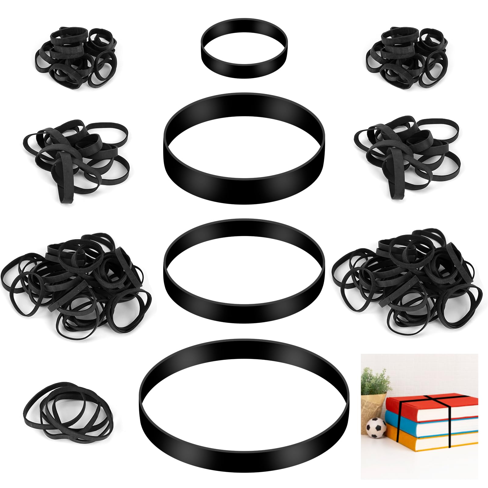 YAKLEE Rubber Bands 85Pcs Black Elestic Bands Heavy Duty Thick Rubber Bands Multi-Purpose Strong Stretchable Elastic Bands for Garbage Home School Office (4 Different Sizes)