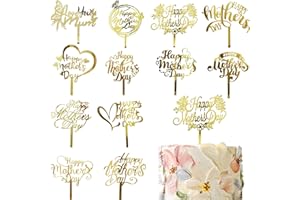 JJZXWISH 12Style Happy Mother's Day Cake Topper Acrylic Cake Topper Mother's Day Cupcake Topper Heart Shaped Cake Picks Cake Accessories for Birthday Mother's Day Gifts Cake Decoration Party (Gold)