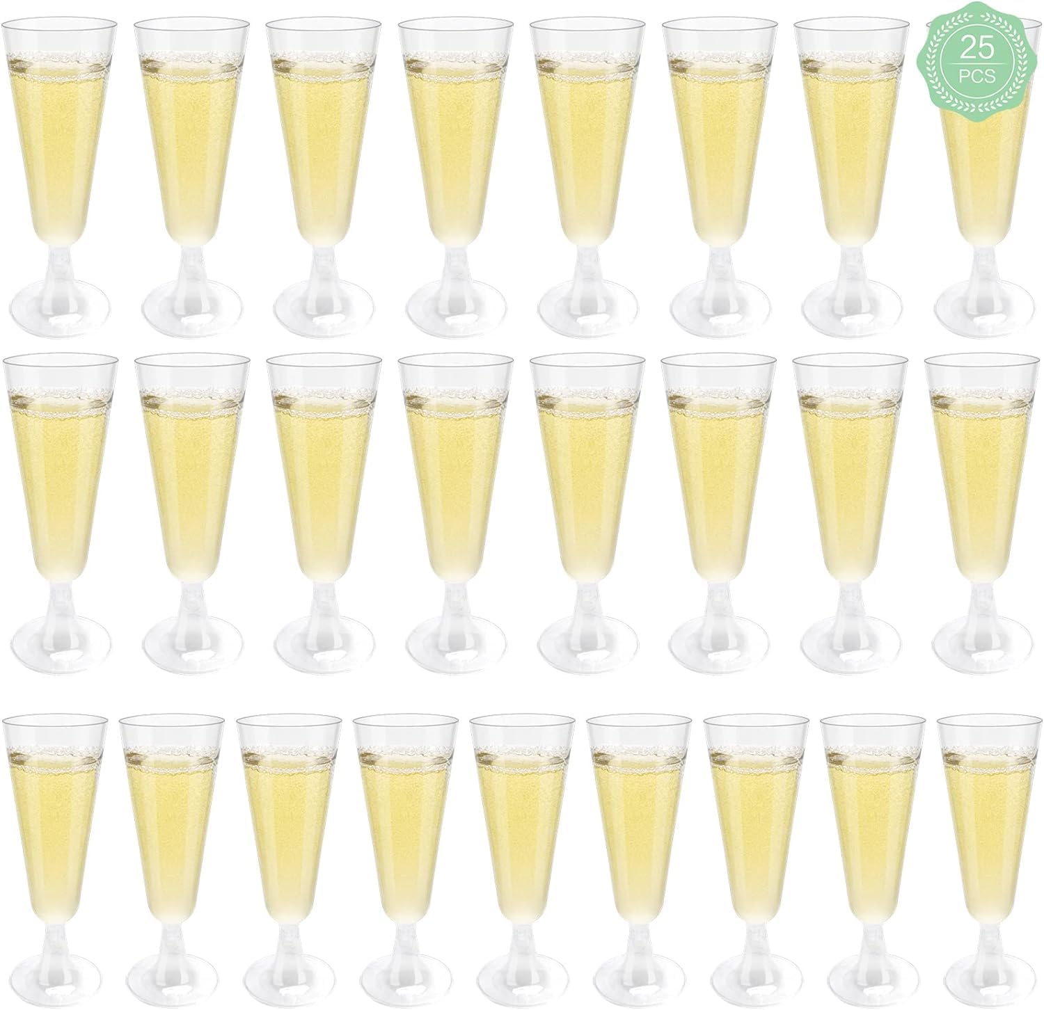 Baiyuanli 25Pcs Plastic Champagne Flutes Clear Champagne Glasses Flutes Reusable Stemmed Champagne Glasses Party Wine Cups 5.3oz Hand Washable Plastic Flutes Glass for Party Wedding Barbecue