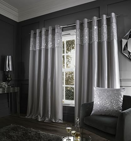 Catherine Lansfield Glitzy Eyelet Curtains Grey 66x54 Inch
