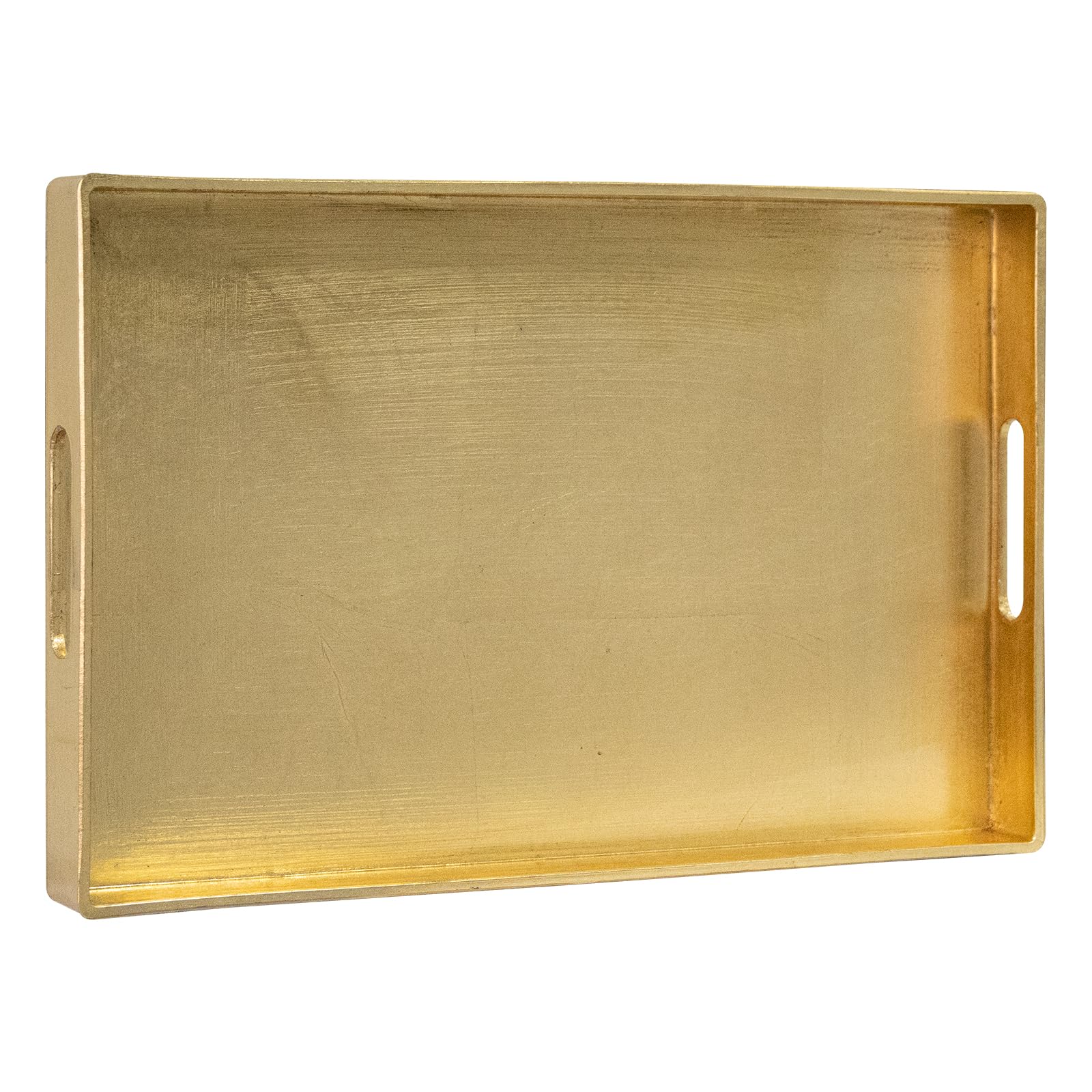 Photo 1 of MAONAME Modern Gold Decorative Tray with Handles, Gold Leaf Serving Tray for Coffee Table, Rectangle Bathroom Decor Trays, 15.8" L x 10.2" W x 1.4" H