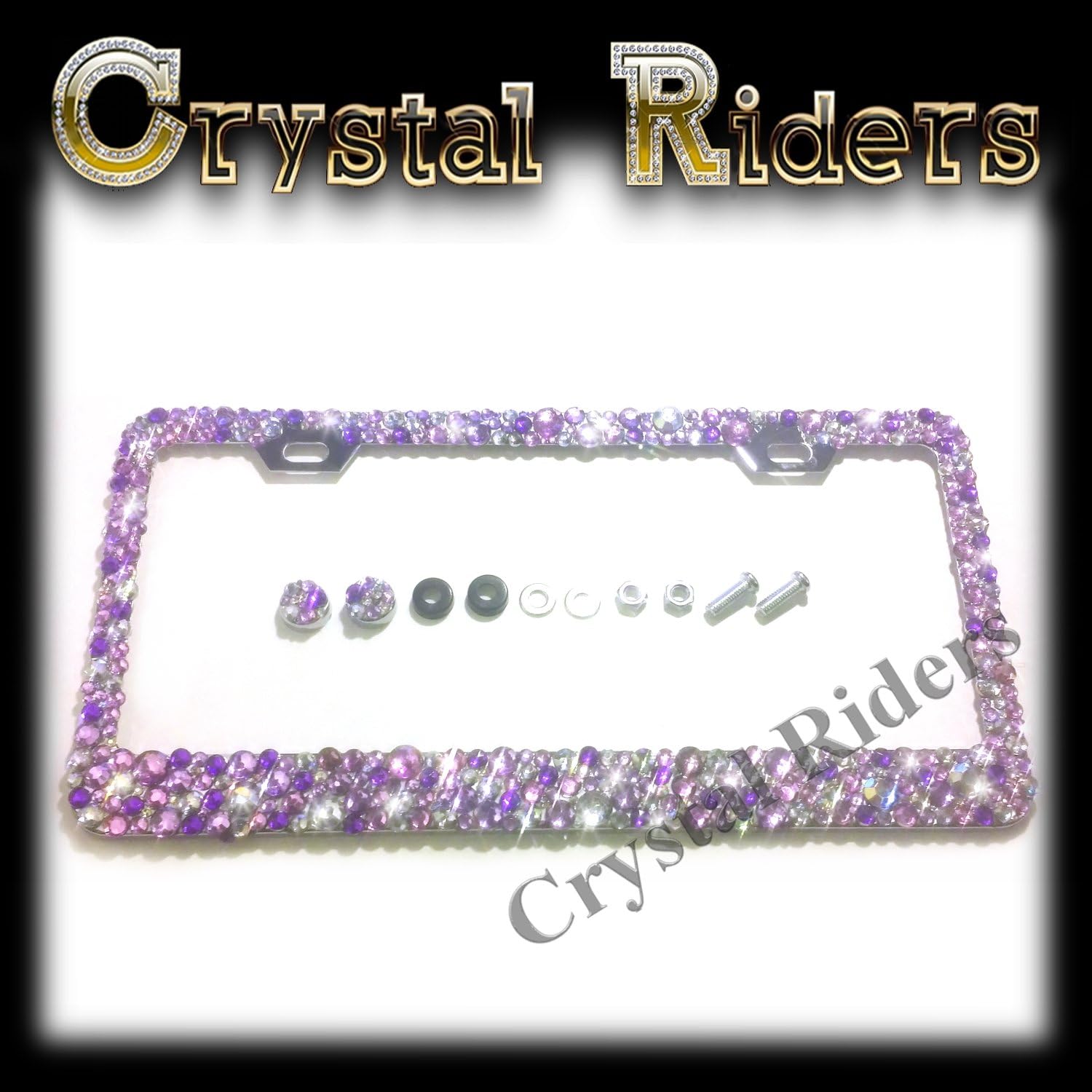 Bling License Plate Frame with Small Purple Crystal Mix Ab