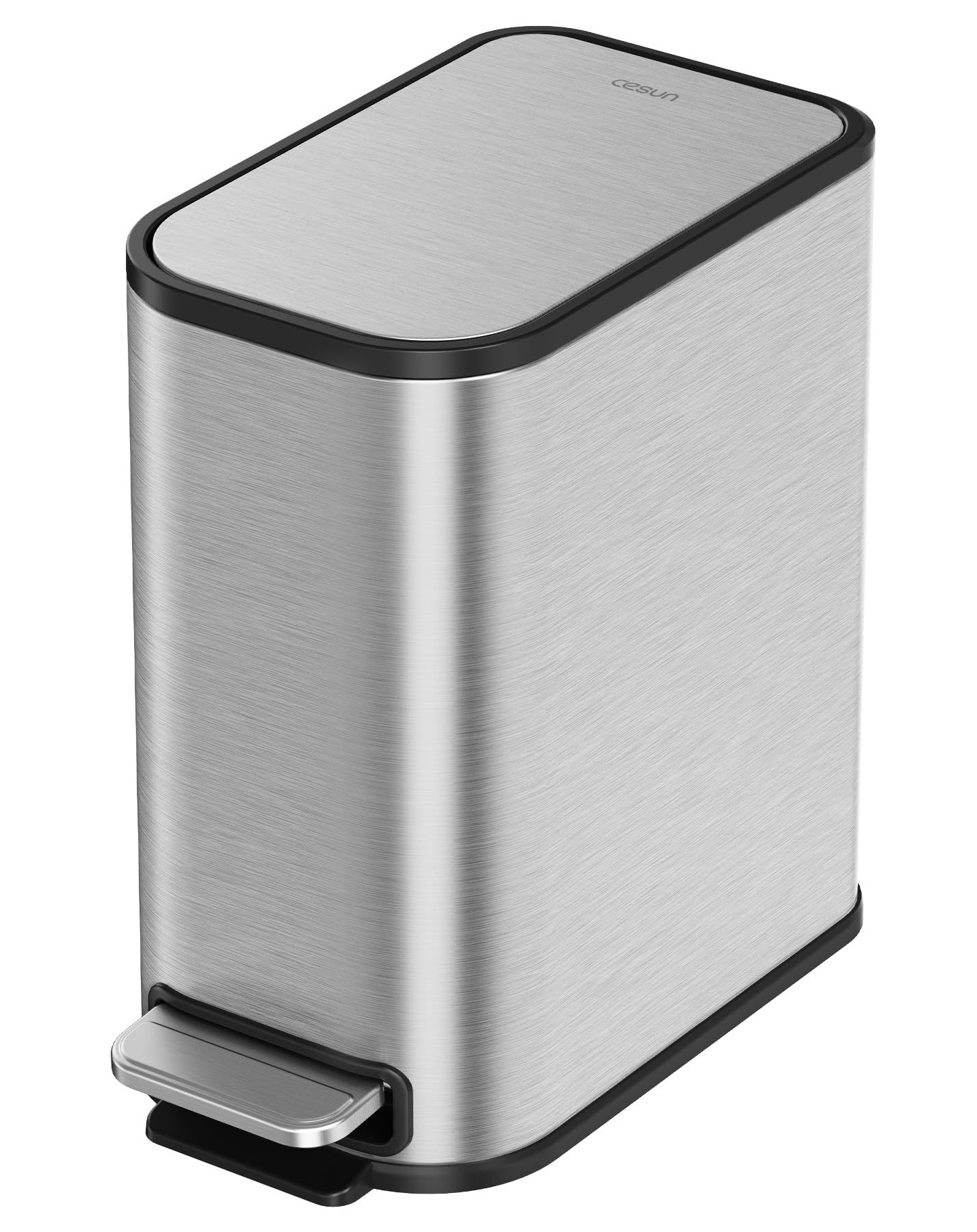 Cesun Small Bathroom Trash Can with Lid Soft Close, Step Pedal, 5 Liter / 1.3 Gallon Stainless Steel Garbage Can with Removable Inner Bucket, Waste Basket for Bathroom, Bedroom (Silver)