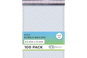MAILERVIEW White Poly Bubble Mailers 8.5x12 inch #2 | Self Seal Padded Envelopes | Cushioned Bubble Mailer | Usable Size 8.5x11 | WaterProof | Lightweight mailing Shipping Bags | US Made | 100 Pack Bulk
