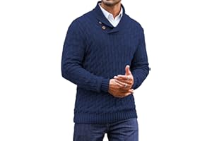 KAVIANA Men's Shawl Collar Pullover Sweater Casual Cable Knit Turtleneck Sweaters