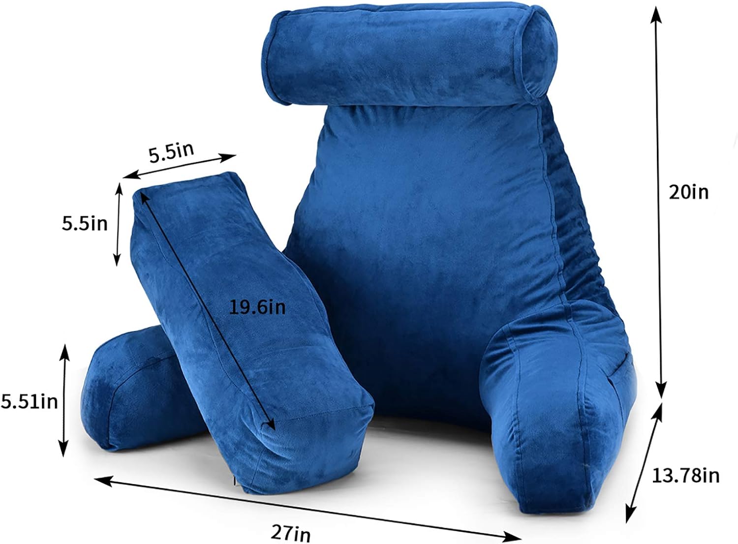 ACWARM HOME Reading Pillow, Bed Rest Pillow with Shredded Memory Foam, Support Arms, Headrest, Leg Pillow - Perfect Back Support for Reading, Relaxing for Kids & Adults (Blue): Kitchen & Dining