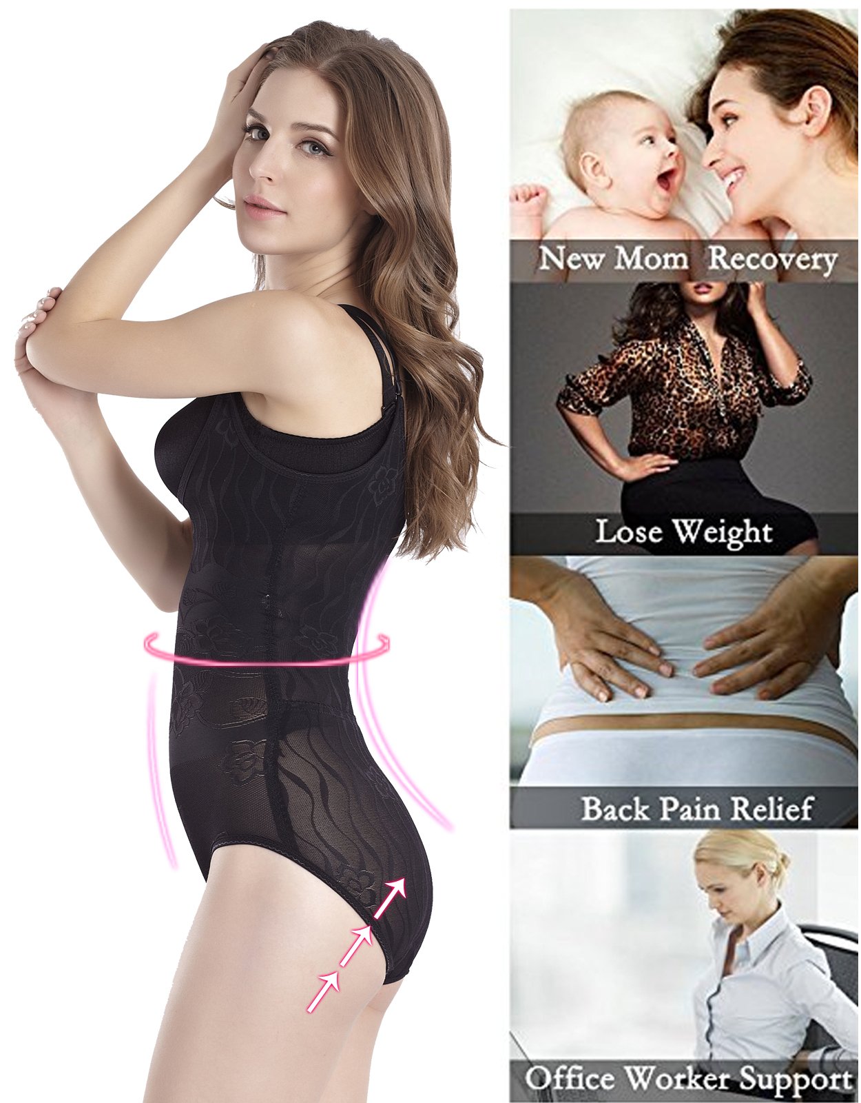 Lynmiss Women’s Shapewear, Adjustable Tummy Control Seamless Firm Control Waist Shaper for Women Body Shaper, Black-XL