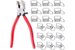 Prerrysurpasse 60Sets 1" Key Fob Hardware with 1Pcs Key Fob Pliers, Glass Running Pliers Tools with Jaws, Studio Running Pliers Attach Rubber Tips Perfect for Key Fob Hardware Install