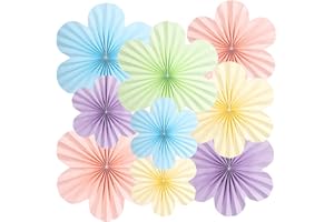 SUNBEAUTY 9 PCS Pastel Paper Flowers Decorations for Wall Paper Fans Classroom Decoration Paper Floral Backdrop Decor Paper Fans Decoration
