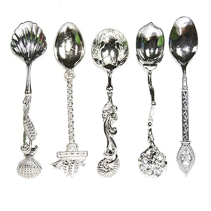 5 pieza/Set cocina vintage art Bronce schnitzte Cuchara de café de la Realeza Cubiertos