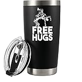 Panvola Free Hugs Wrestling Gifts Vacuum Insulated Tumbler Wrestler Dad Husband Boyfriend Uncle Funny Wrestling Coach Gifts Stainless Steel Removable Lid Travel Mug 20 oz Black