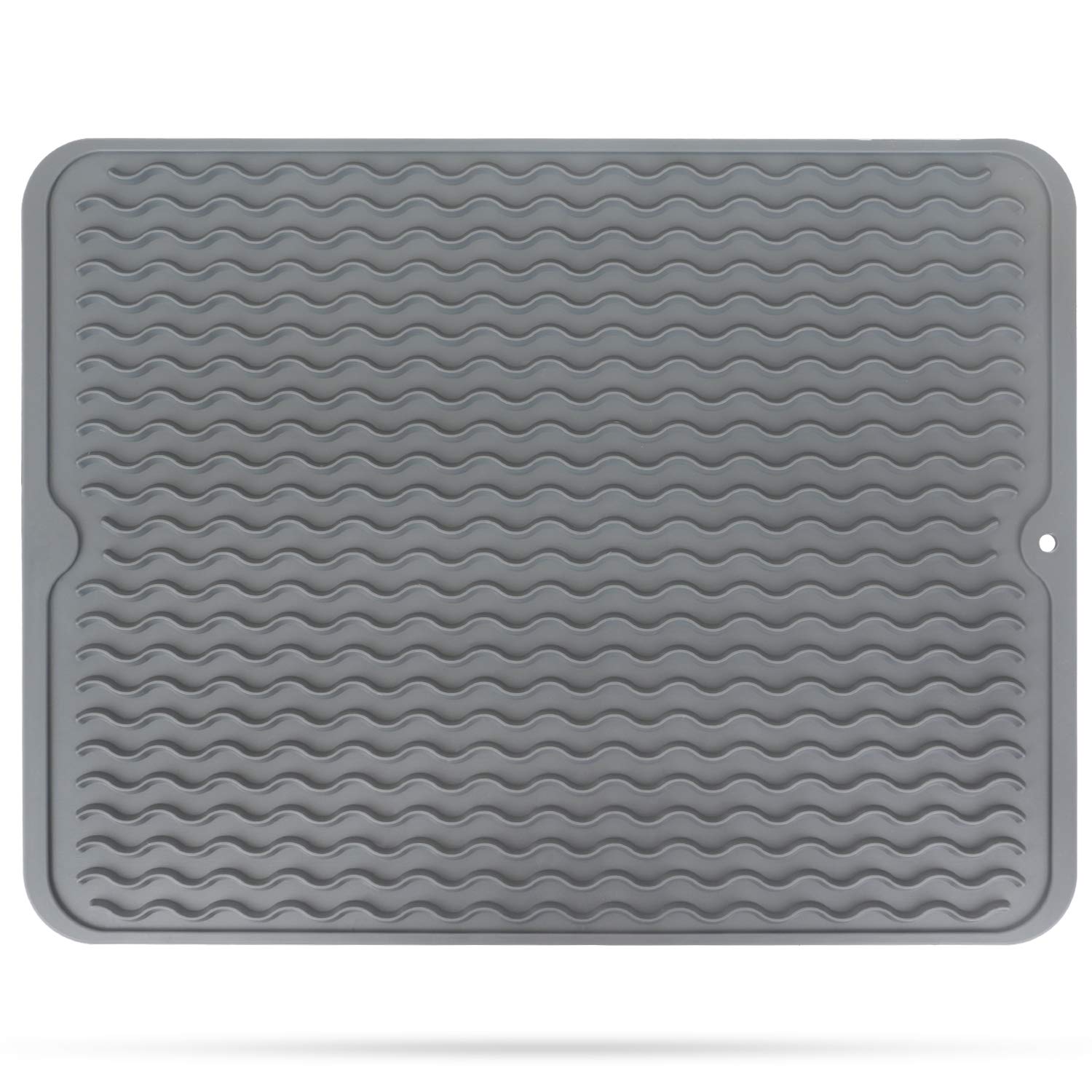 STYDDI Rubber Draining Board Mat, 40x30 cm(15.8x12 inches) Silicone Drying Mat for Dishes, Cup, Plate, Countertop, Heat Resistant Trivet, Glass & Stemware(Grey)