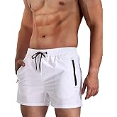Mens Swim Trunks 5" with Mesh Lining Quick Dry Beach Shorts with Zipper Pockets Sports Swimming Trunks for Men