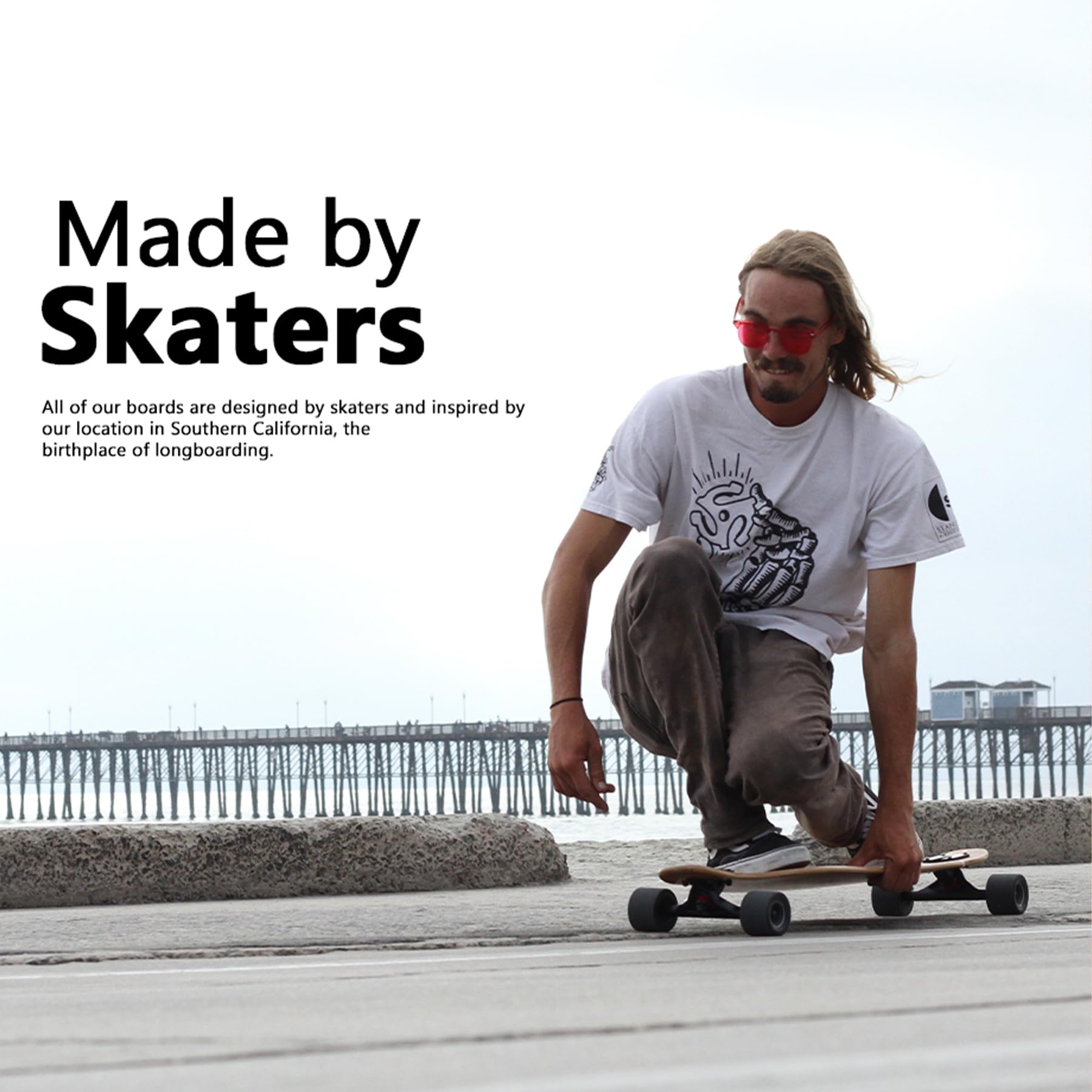 Magneto Longboards Bamboo Longboards for Cruising, Carving, Free-Style, Downhill and Dancing (Bamboo Drop & Fiberglass Through Longboard)