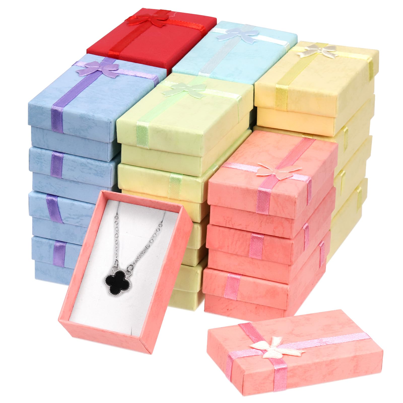 Tanstic 24Pcs Jewelry Gift Boxes Set, 3.2 x 2 x 1.1 Inch 6 Colors Cardboard Jewelry Boxes Small Gift Boxes for Rings, Pendants, Earring, Necklaces
