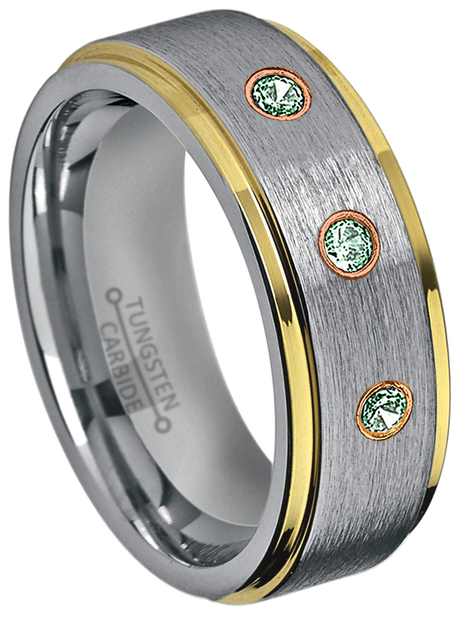 Jewelry Avalanche 8MM Brushed 2-Tone Stepped Edge Tungsten Carbide Wedding Band - 0.21ctw Alexandrit