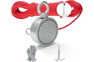 MHDMAG Double Sided Magnet Fishing Kit with Grappling Hooks and Gloves, 860lbs combined strength Super Strong Retrieval Neodymium Magnets with 100FT Rope for River Magnetic Recovery Salvage Fishing.