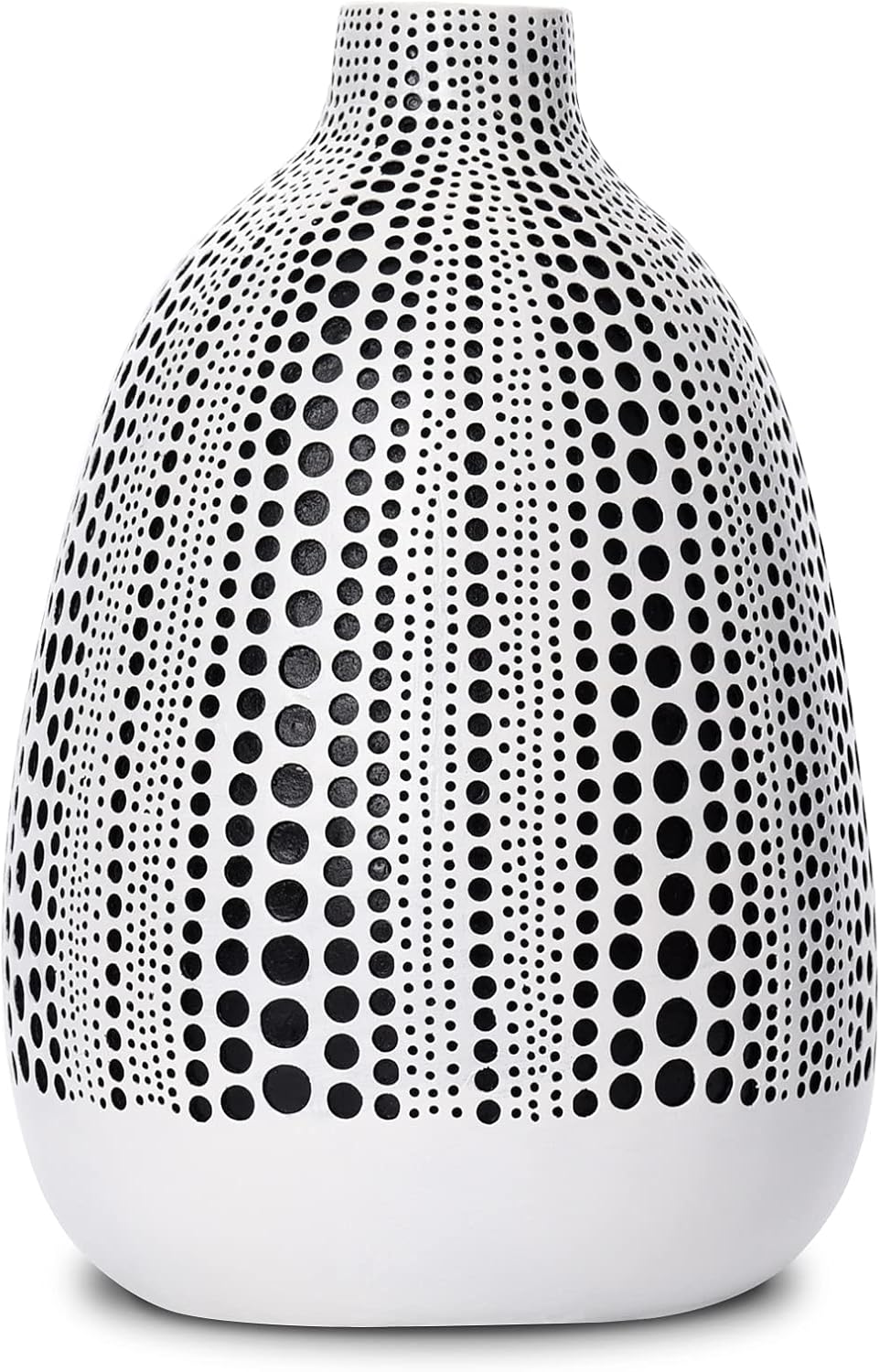 Quoowiit Flower Vase, Decorative Vases Floral Vase for Centerpieces, Vase for Home Decor, Living Room, Office Table or Wedding, Modern Resin Vases with Black and White Dots-White Short