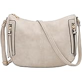 Faux Leather Two Front Zipper Pocket Crossbody Saddle Bag (Beige)