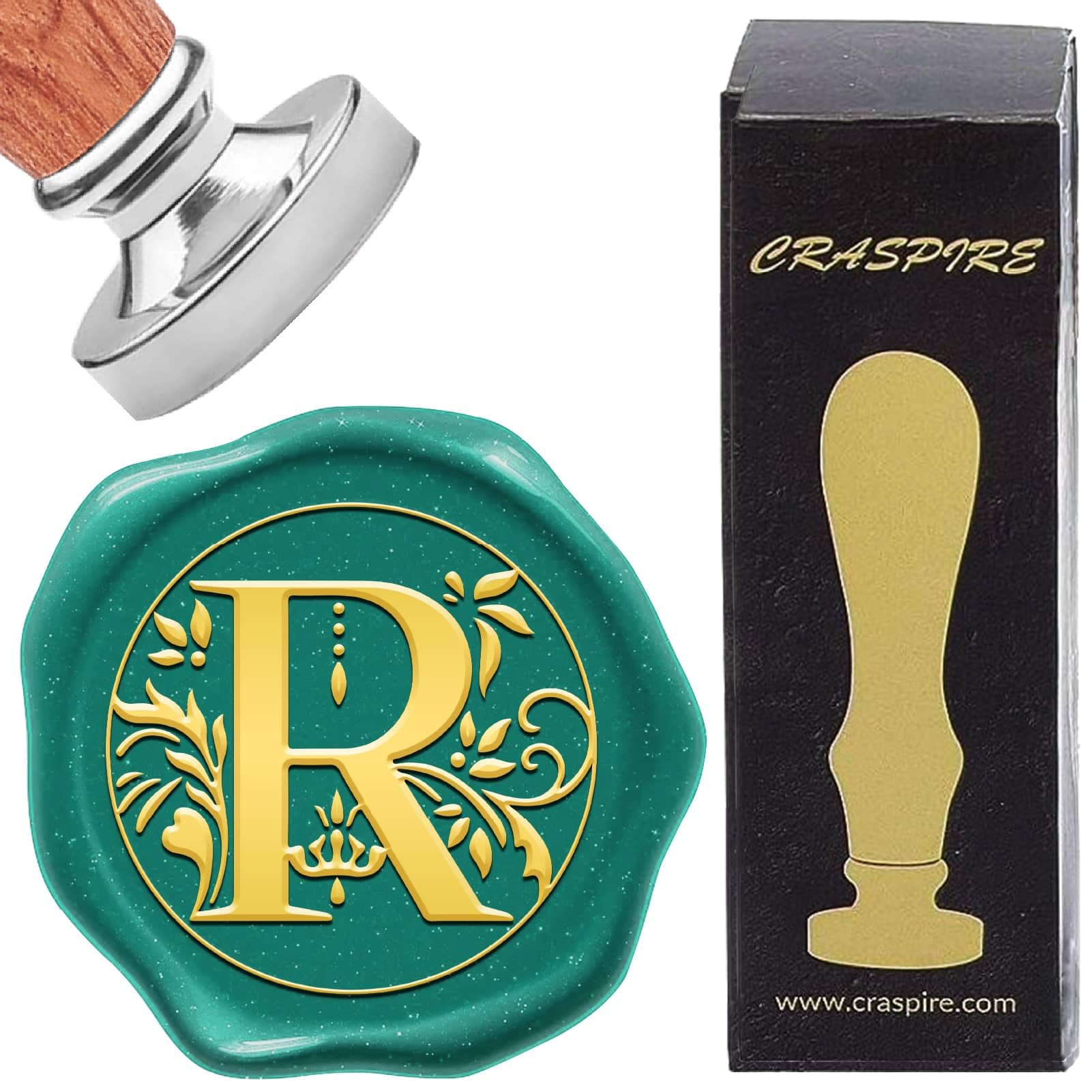 CRASPIRE Letter R Sealing Wax Stamp Retro Alphabet Initials Wax Seal Stamp Classic Vintage 26 Letters A-Z 25mm Removable Silver Plated Brass Head wood Handle for Envelope Invitation DIY Scrapbooking
