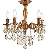 Elegant Lighting 9205F18FG-GT/RC Royal Cut Smoky Golden Teak Crystal Rosalia 5-Light, Single-Tier Semi-Flush Crystal Chandeli