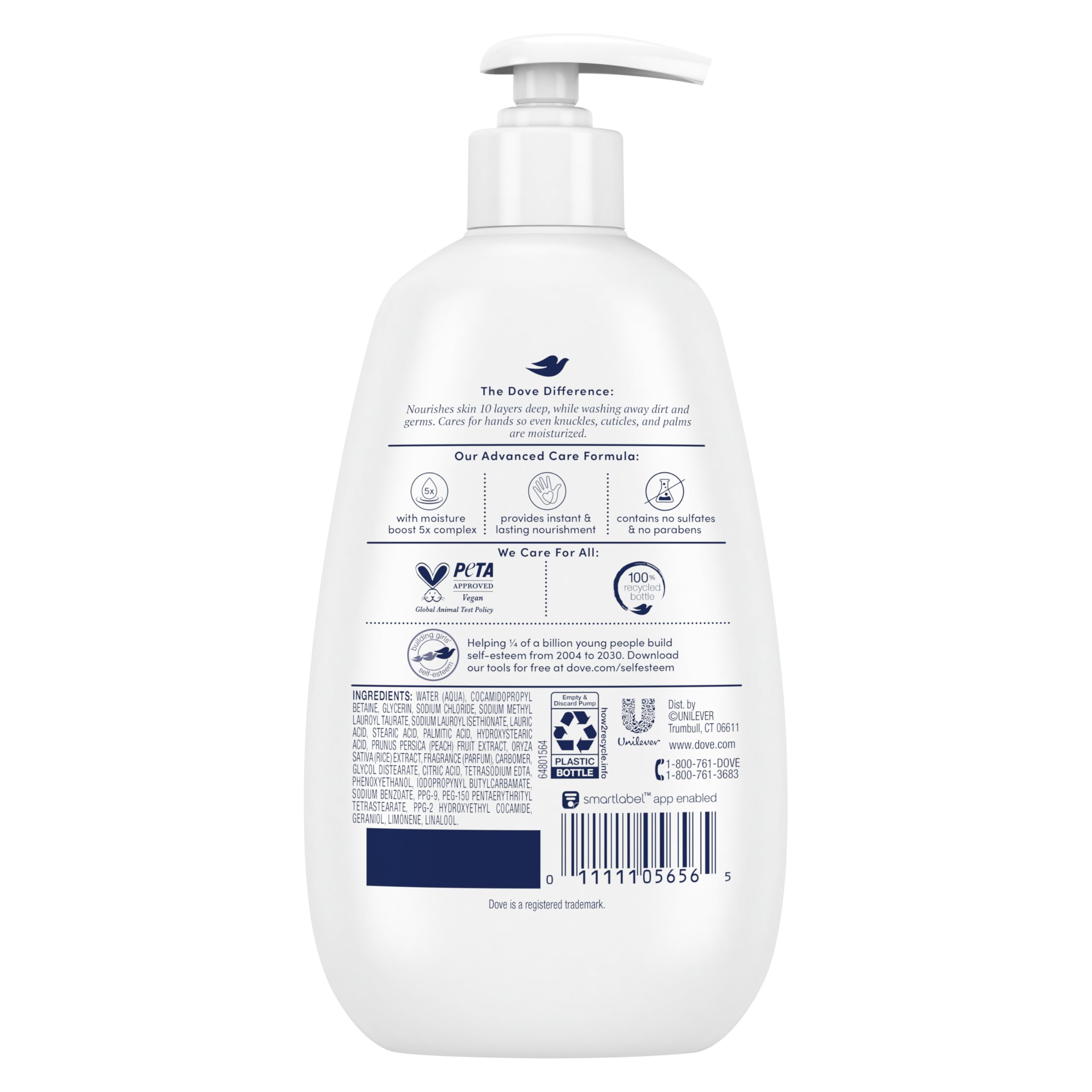 Dove Advanced Care Hand Wash Peach & Rice Milk 4 Count for Washing Away Dirt & Germs While Nourishing Skin 10 Layers Deep, with Moisture Boost 5X Complex