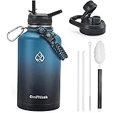 EvoPhlask 64 oz Insulated Water Bottle(Cold for 48Hrs), Large Stainless Steel Water Bottle BPA Free, Leak Proof Half Gallon Water Jug for Sport, Hiking, Camping, Travel, Indigo Black