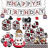 141PCS Casino Party Decorations Set, Las Vegas Party Supplies Include: Tablecloth, Banner, Balloons, Cake Toppers and Hanging Decorations, Suitable for Poker Night, Casino Birthday Party Decorations