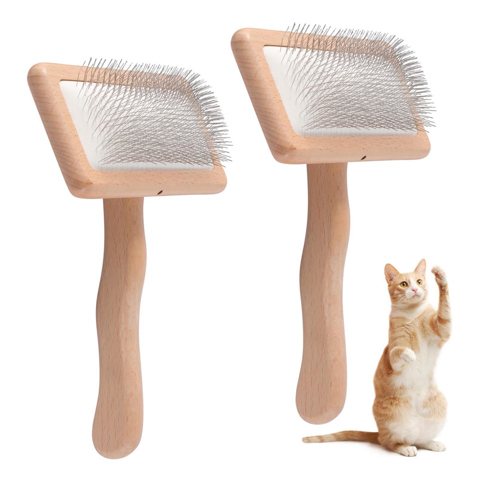 Wooden Wool Carder Hand Carders, Pack of 2 Gentle Soft Needle Brush, Slicker Brush for Dogs, Spiders and Weaves, Card Brushes for Needle Felting Wool