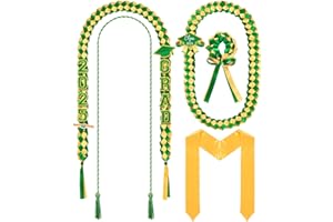 Canlierr 18 Pcs Graduation Leis and Stole and Honor Cords 2025 Braided Necklace Adjustable for Student Graduation Gifts Party Supplies(Green and Gold)
