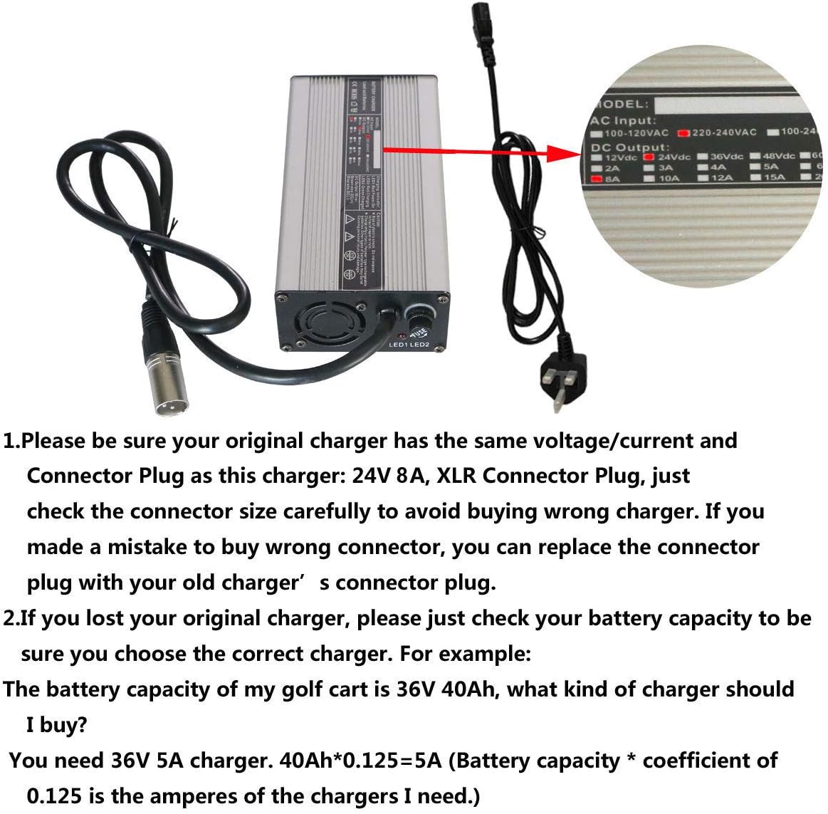 24V 8A Battery Charger with XLR Connector for Jazzy 1450, invacare tdx