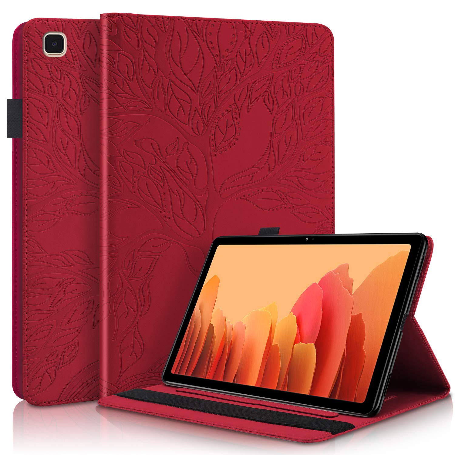 Succtop Case for Samsung Galaxy Tab A7 10.4 Inch 2022/2020, PU Leather Protective Cover with Pencil Holder Wallet Case for Samsung Galaxy Tab A7 T500/T509/T505/T507/T503, Red