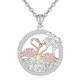 KINGWHYTE Pink Flamingo Necklace 925 Sterling Silver Heart Pendant Necklaces Animal Jewelry Birthday Valentine's Day Gifts for Women