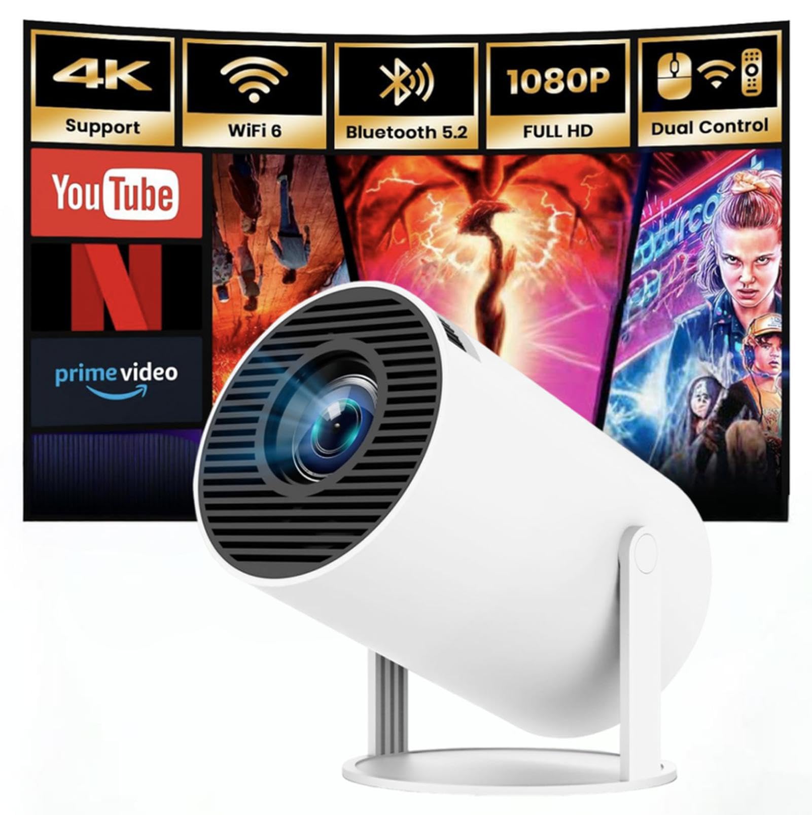 KEPEAK Projector, 2025 Upgraded Mini 4K for Bedroom, Auto Keystone, Wi-Fi 6 & Bluetooth, 180° Rotatable, Video Projectors for Home Cinema, TV, Laptop, Phone, Android