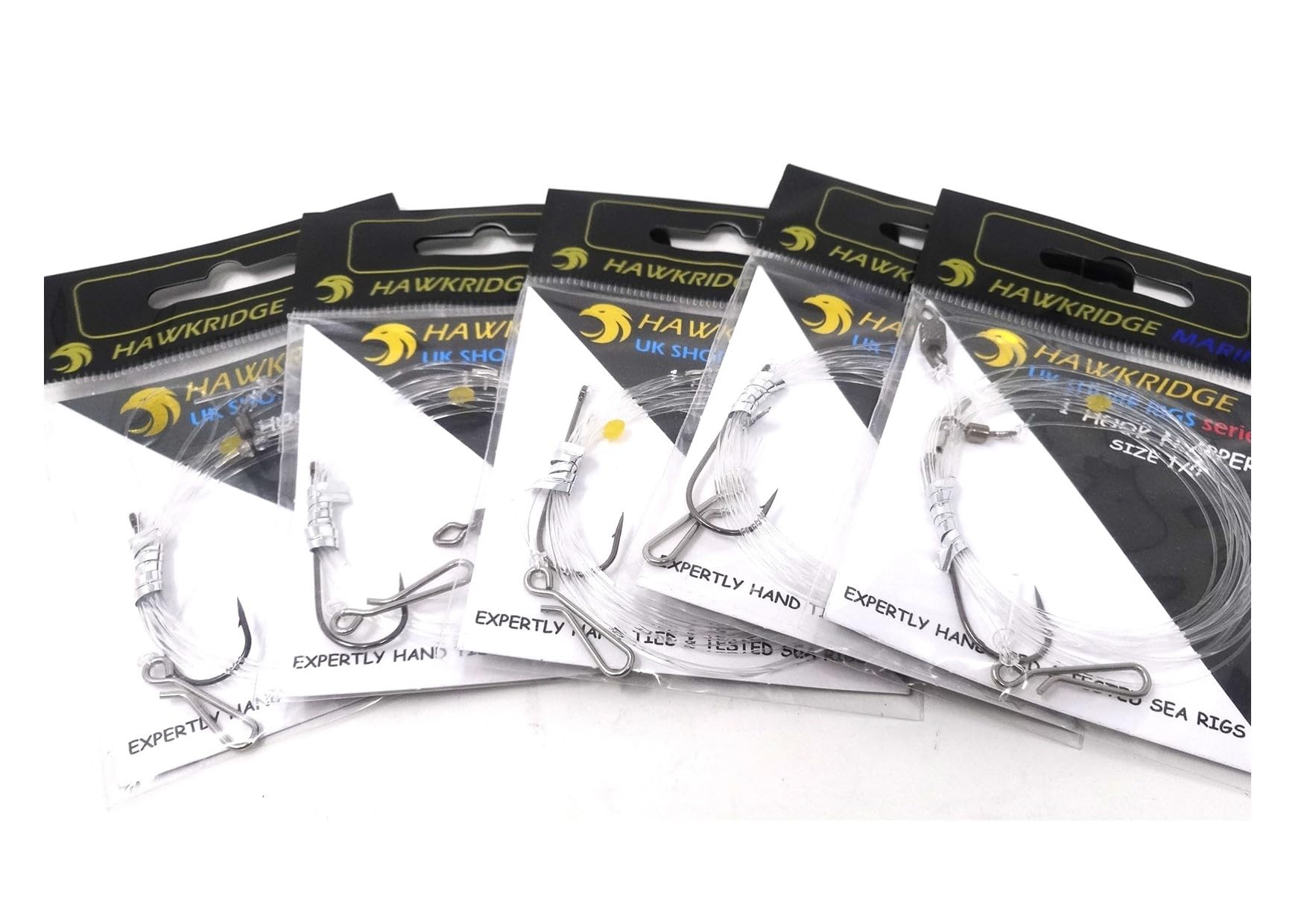 HAWKRIDGE RIG PRO SERIES - 5 Packs of Single Hook Type Commercial Quality FLAPPER Ready Tied Rigs - Ideal for Sea and Shore Fishing (1 Hook - Size 1/0 & 3/0 available) (Single Hook Size 1/0)