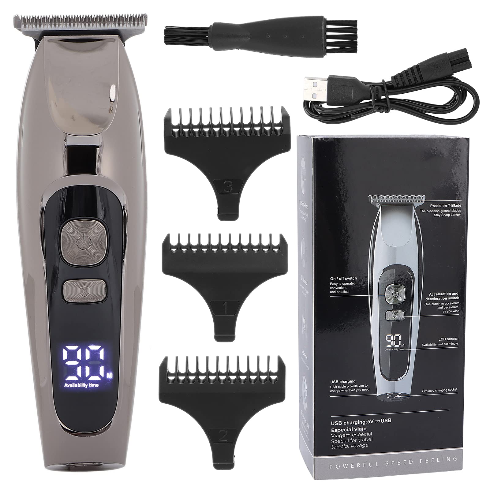 Cordless Clipper, Stable Electric Hair Clippers Professional Steel ABS 2 Grades Speed LCD Display for Trim Hair Unique Hairstyle