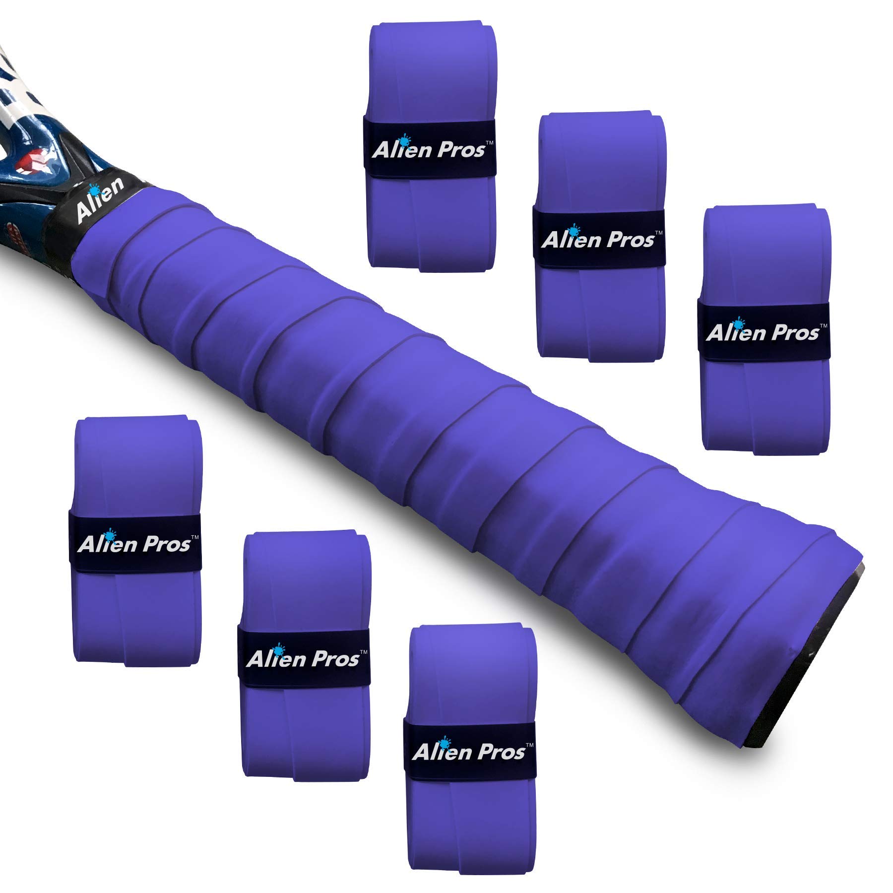 Alien Pros Tennis Racket Grip Tape (6 Grips) – Precut and Dry Feel Tennis Grip – Tennis Overgrip Grip Tape Tennis Racket – Wrap Your Racquet for High Performance (6 Grips, Purple)
