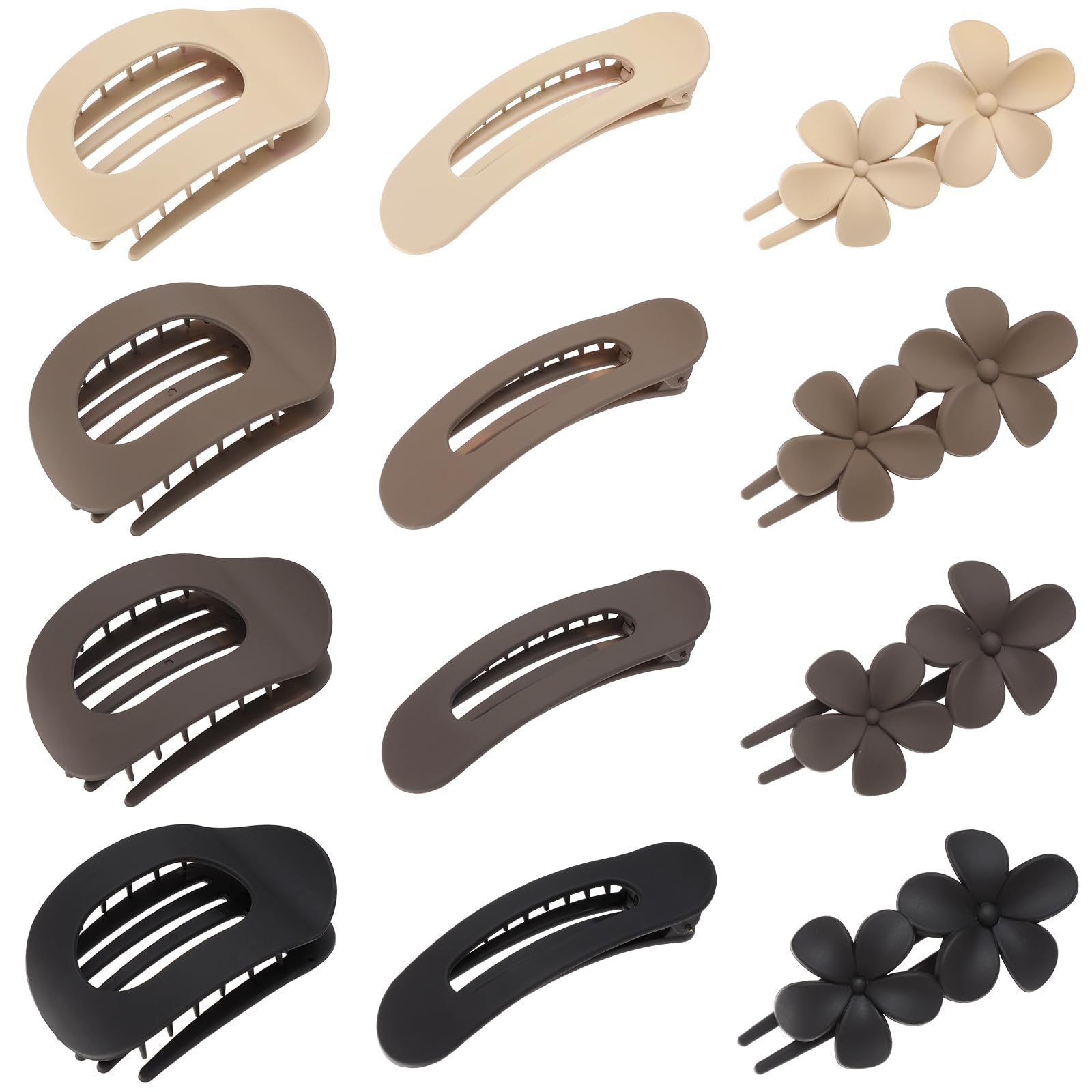 Photo 1 of 12 Pack Flat Hair Clips for Women-3 Styles Matte Neutral Flat Claw Clips, Black, Blonde,Light Brown & Dark Brown, French Duckbill Styling Accessories (Matte Neutral-5)