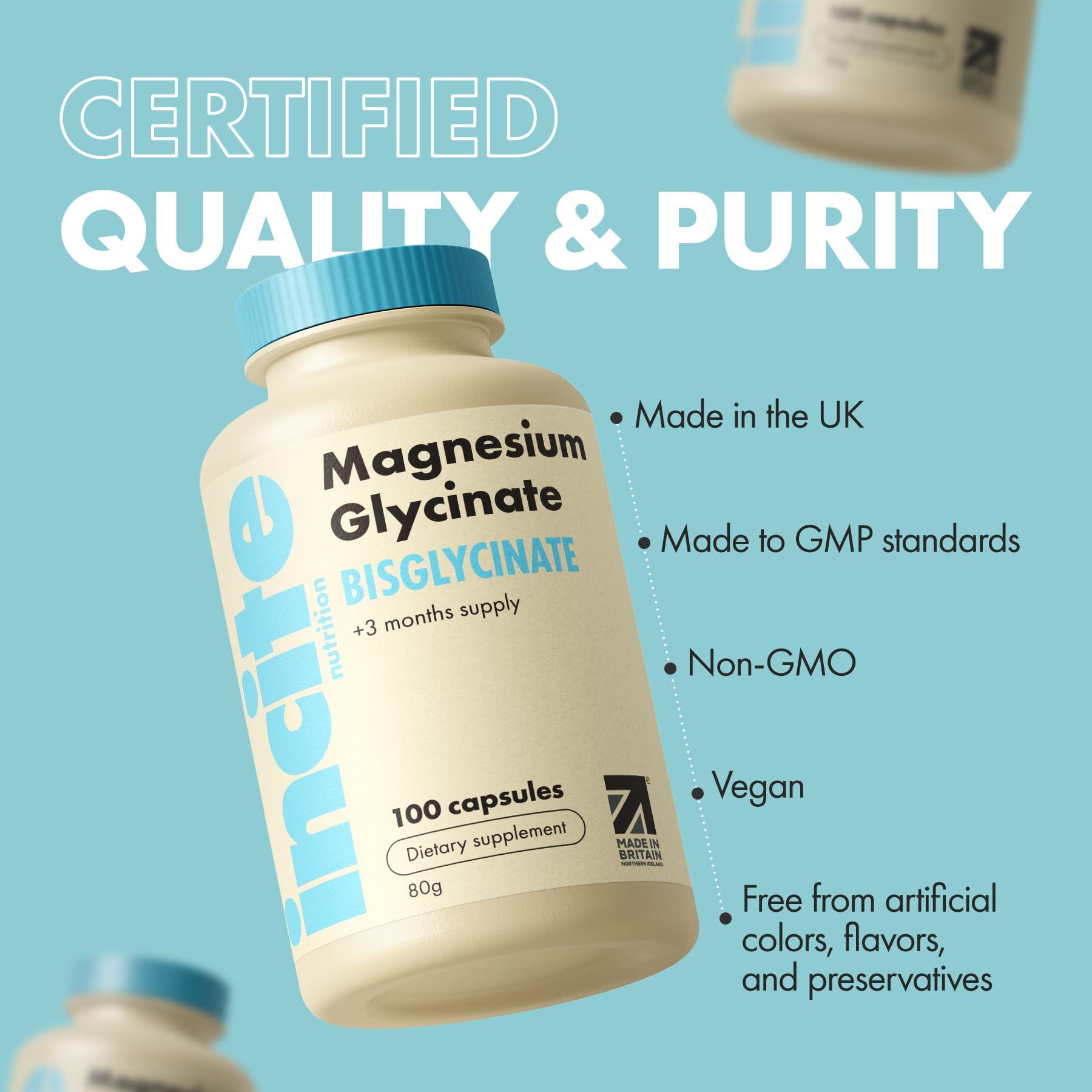 Magnesium bisglycinat Nahrungsergänzungsmittel – 500 mg – Premium-Qualität – 100 vegane, Magnesium glycinat hochdosierte Kapseln Supplements (Tabletten für 3 Monate) mit höchster Bioverfügbarkeit 5