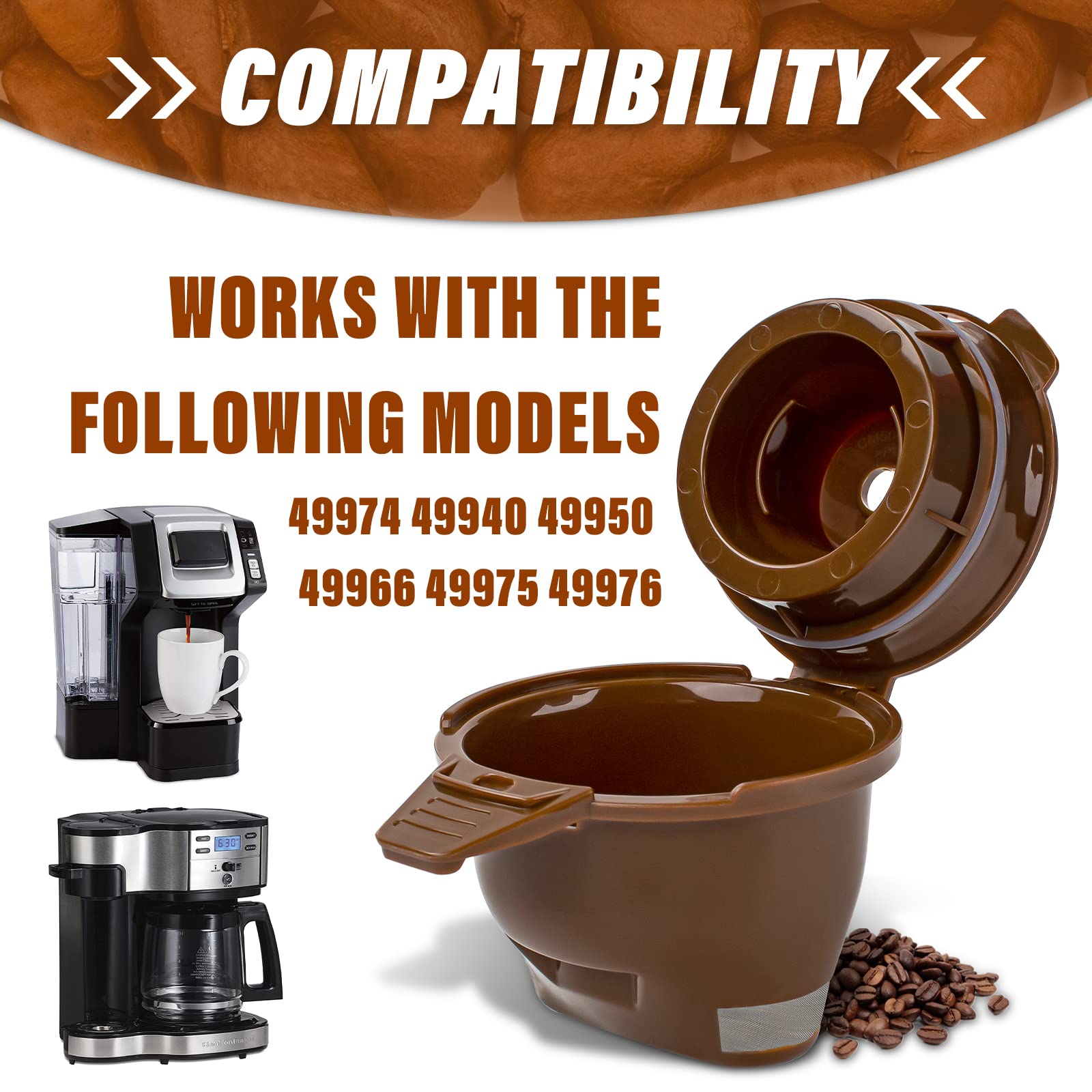 Single Serving Ground Coffee Brew Filter/Holder Basket for Hamilton beach flexbrew replacement parts 49957 49974 49976 49979 49957 49954 49947 49940 49950 49966 49968 Reusable coffee filter Brown (1)