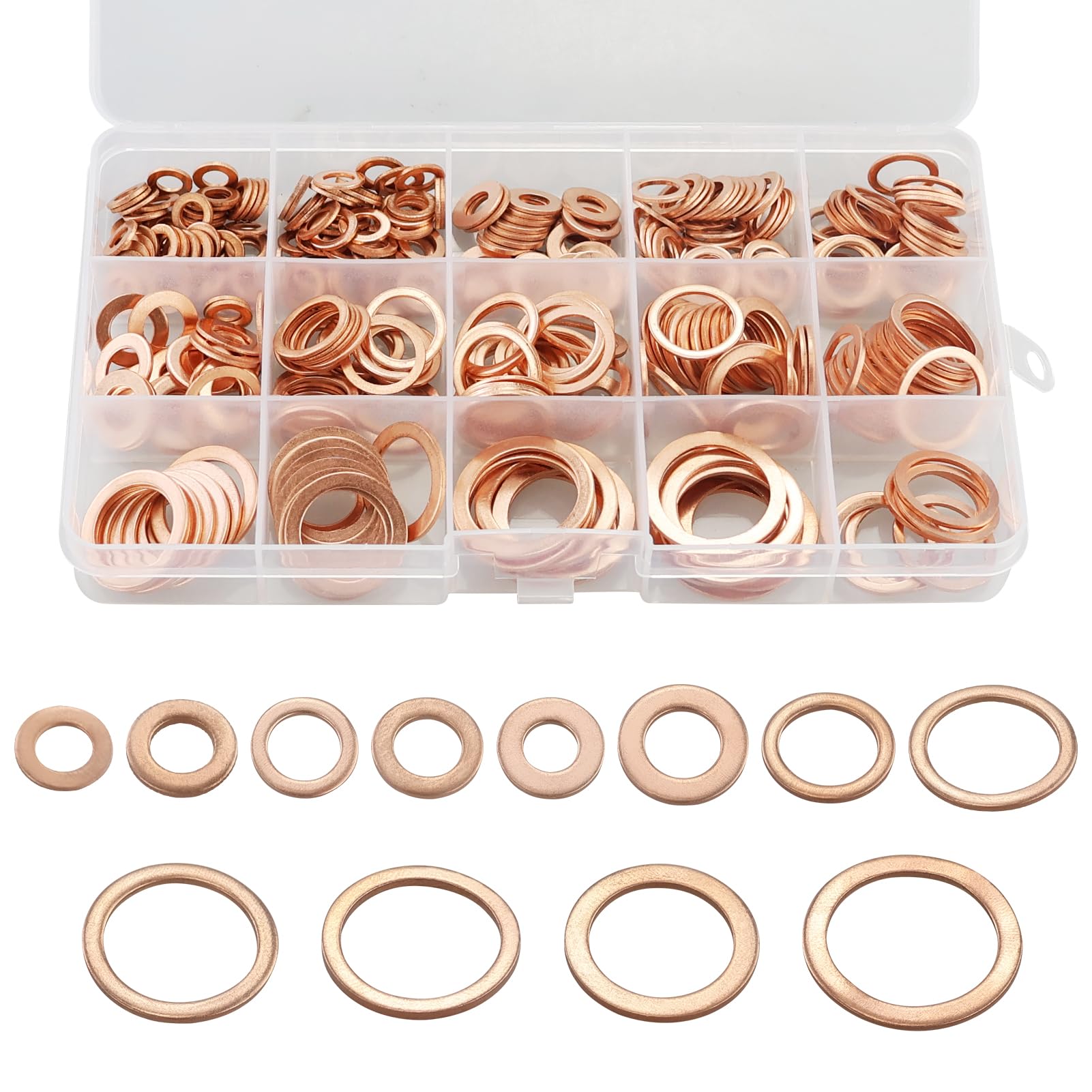 330 PCS Copper Sealing Rings Assortment Set, 12 Sizes Copper Metric Flat Sealing Washers Kit, Sump Plug Gasket Crush Washer Assortment, M5 M6 M8 M10 M12 M14 M16 M20