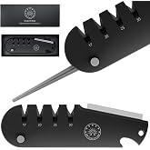 Off-Grid Knives - QuadEdge Knife Sharpener with 4 Angles: 17&deg; | 20&deg; | 25&deg; | 30&deg;, Diamond Rod, Fishing Hook Sharpener, Ceramic Honing Stone &ndash; Camping, Fishing, Hunting, Boating (Black)