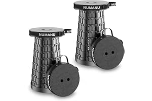 NUMANU 2-Pack 2025 Upgraded Collapsible Stool & Dual Carry Bag + Clips, Max 620lb Portable Folding Stool, Height Adjustable Retractable Telescopic Seat, Travel Chair, Foldable Camping Stool/Footrest