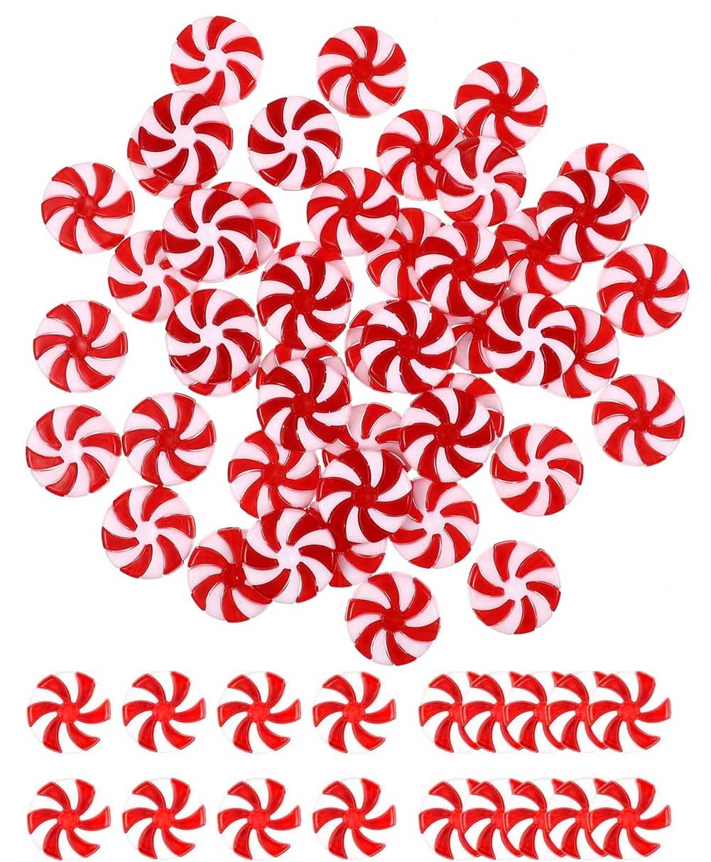 50pcs Christmas Candies Decor Lollipop Christmas Tree Hanging Ornaments Peppermint Decorations Acrylic Candy Cane DIY Pendants for Xmas Home Candy Party Holiday Decoration 25mm