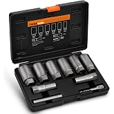 10-Piece Locking Lug Nut Removal Tool, 1/2" Drive Lug Nut Extractor Set | for Damaged, Rusted, Rounded-Off, Stripped Fasteners, Deep Well Design for Tight Spaces, 14-27mm, Cr-Mo Steel, Storage Case