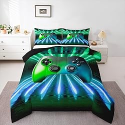Erosebridal Green Blue Gamepad Comforter Set, Game